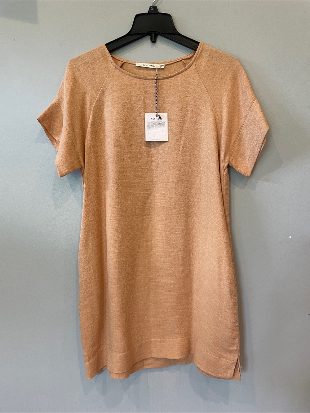 Ellison brand Short Sleeve linen blend Camel color dress new